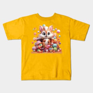 Sweet Fox on Candy Pile: Colorful Cartoon for Kids Kids T-Shirt